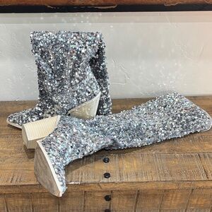 Steve Madden -Silver Sequin Knee-High Boots